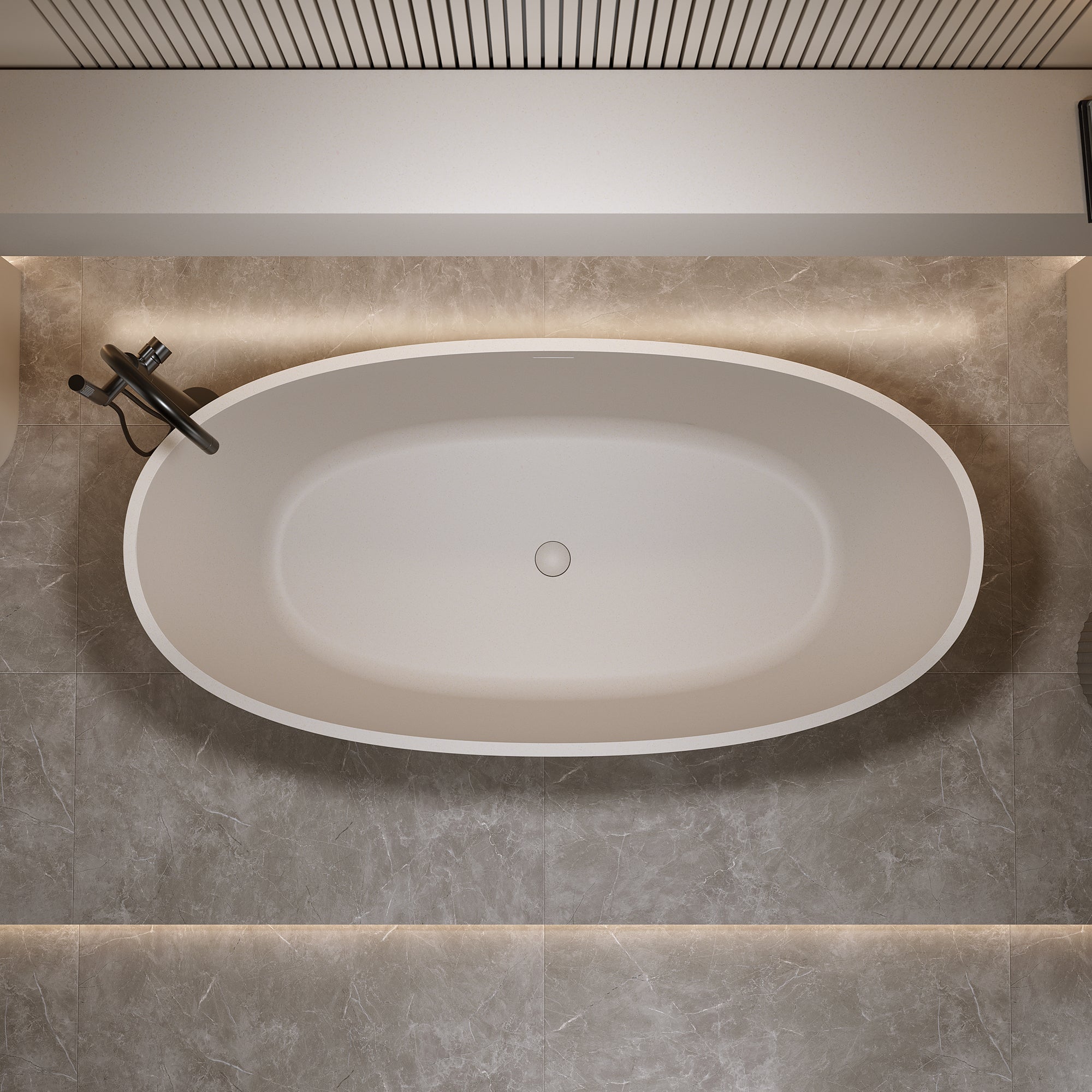 55'' Freestanding Bathtub Resin Stone Soaking Bathtub Solid Surface Modern Tubs with Overflow and Pop-up Drain Secondary image