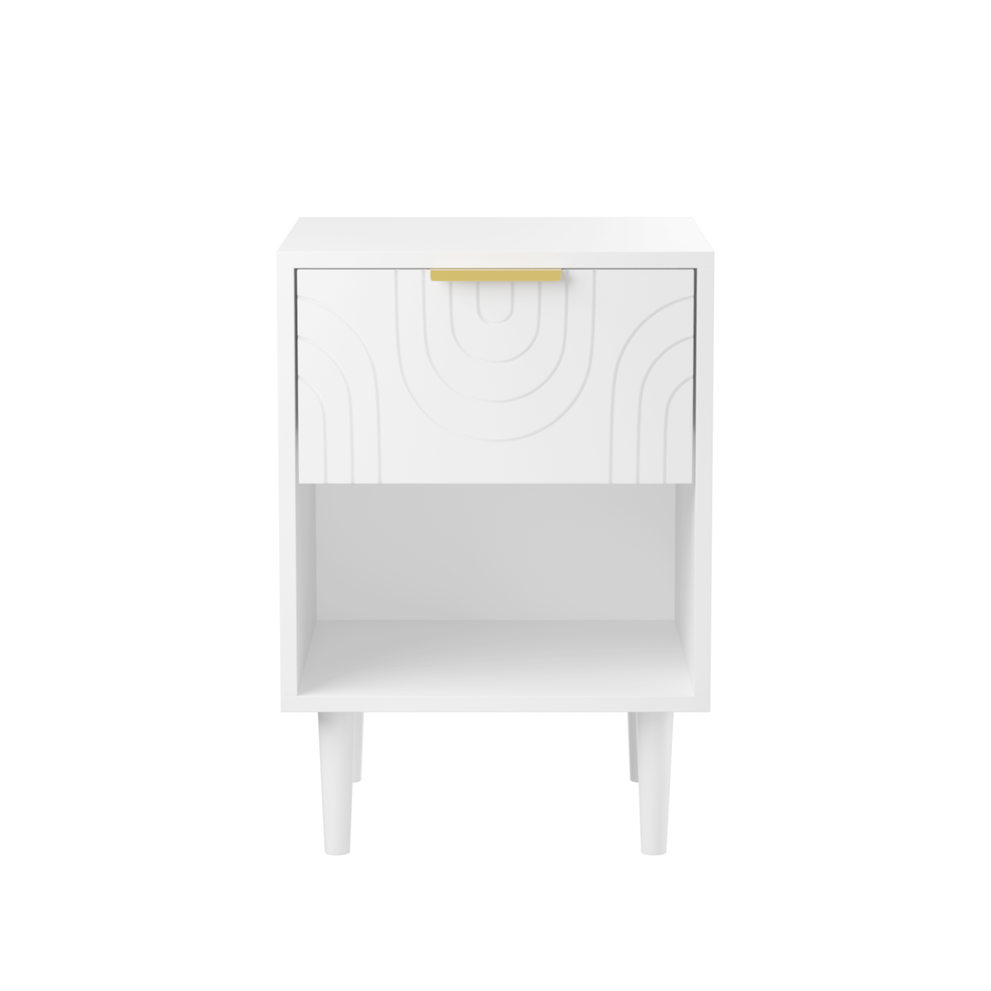 Modern White Nightstand with One Drawer and Open Shelf, Gold-Accented Handle, 22.83'' H, MDF, White Main image