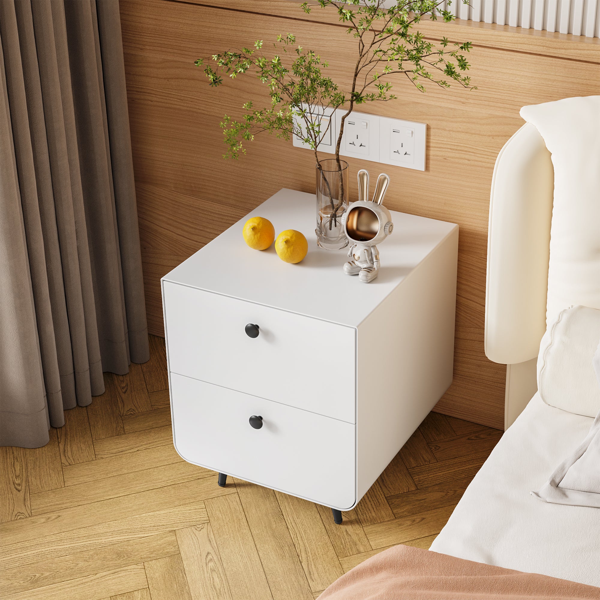 Modern Night Stand Storage Cabinet for Living Room Bedroom, Steel Cabinet with 2 Drawers,Bedside Furniture, circular handle Main image