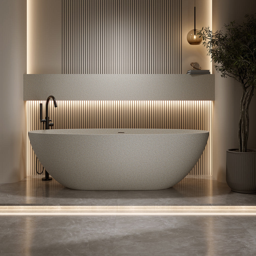 67'' Freestanding Bathtub Resin Stone Soaking Bathtub Solid Surface Modern Tubs with Overflow and Pop-up Drain