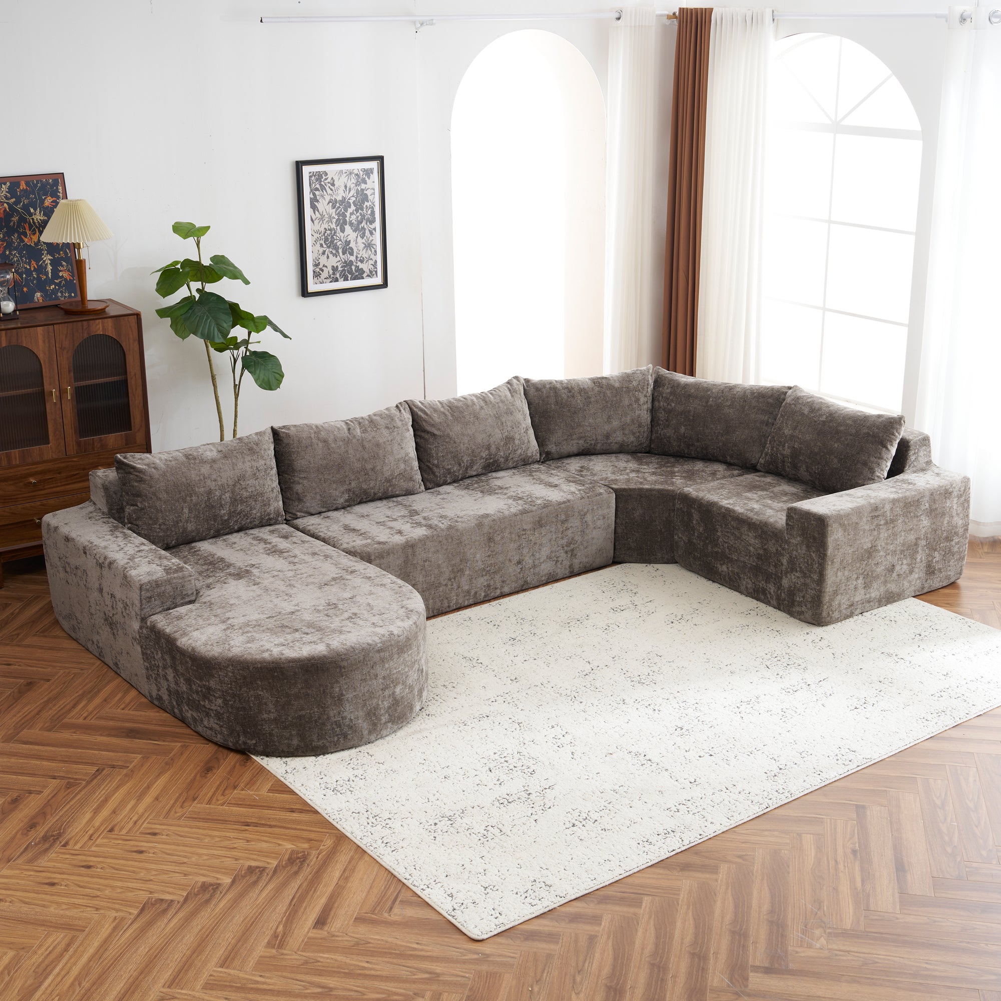 Oversized Modular Sofa Cloud Sectional Sofa Set with Deep Seat, Brown, Chenille, 139' Secondary image