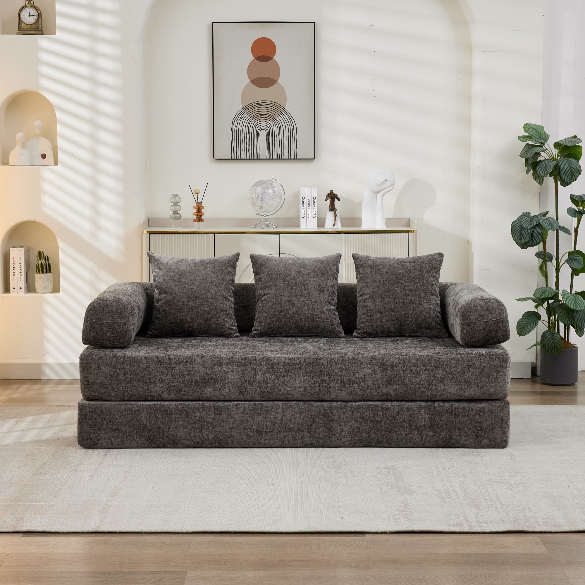 Comfy Convertible Folding Mattress Couch, Floor Sofa Bed, Chenille Floor Sofa with Armrest, Floor Sofa Lounge Couch for Living Room Bedroom Lounge Studio-Gray,SF503GY Secondary image