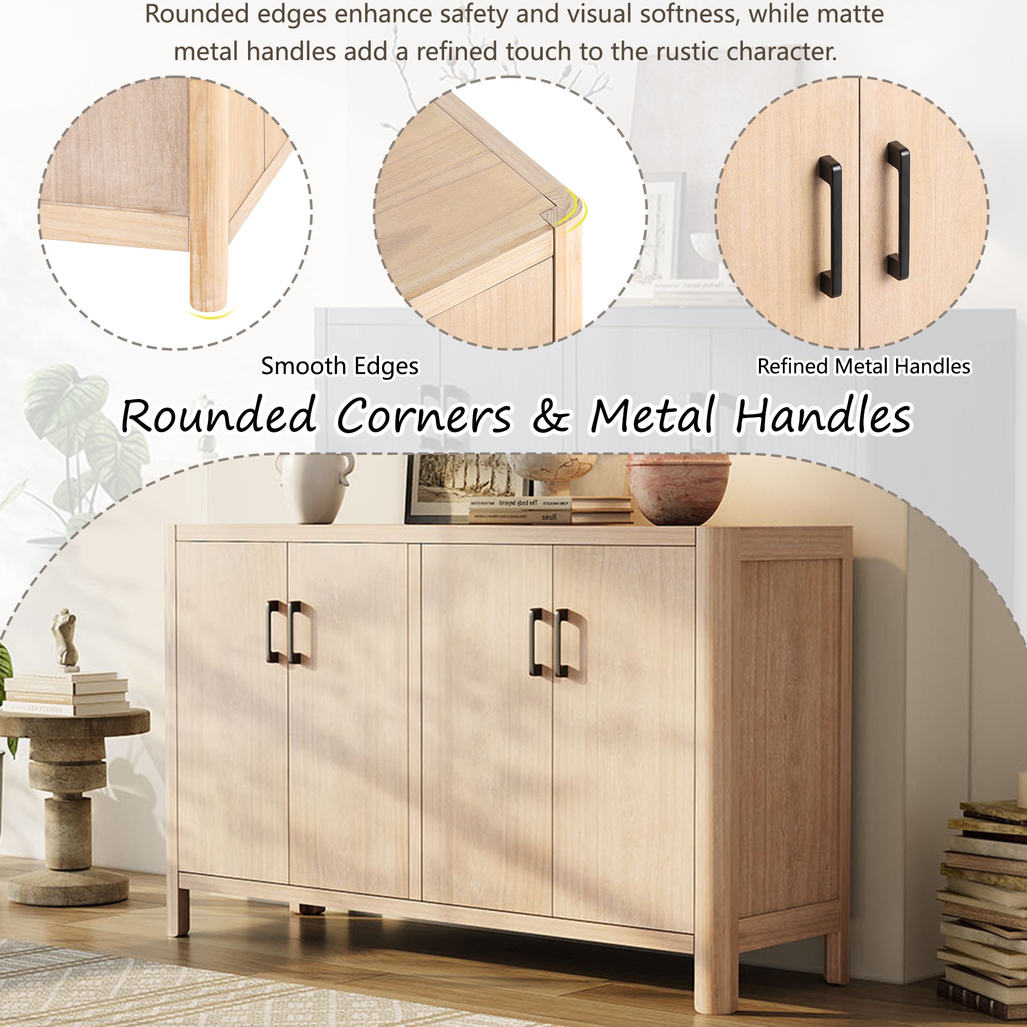 Mirod Farmhouse Style 4-Door Cabinet with Natural Distressed Finish, A Rustic Accent for Entryways or Small Spaces Secondary image