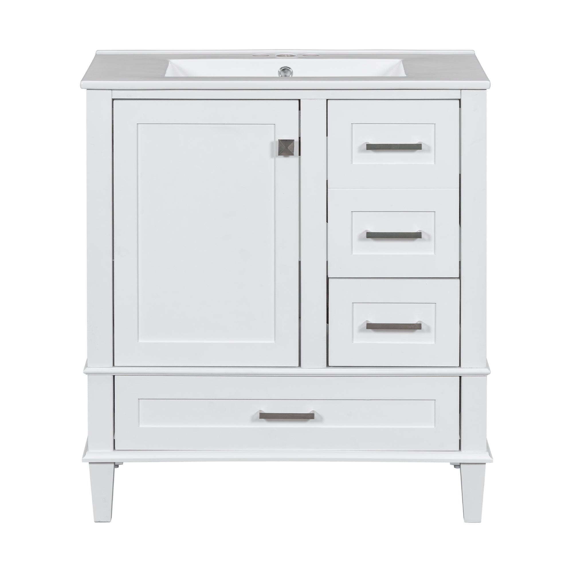 Modern Bathroom Vanity Cabinet with Sink Combo Set, Soft Closing Door and 3 Drawers, Solid Wood Frame, White, 30 Inch Main image