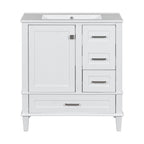 Modern Bathroom Vanity Cabinet with Sink Combo Set, Soft Closing Door and 3 Drawers, Solid Wood Frame, White, 30 Inch