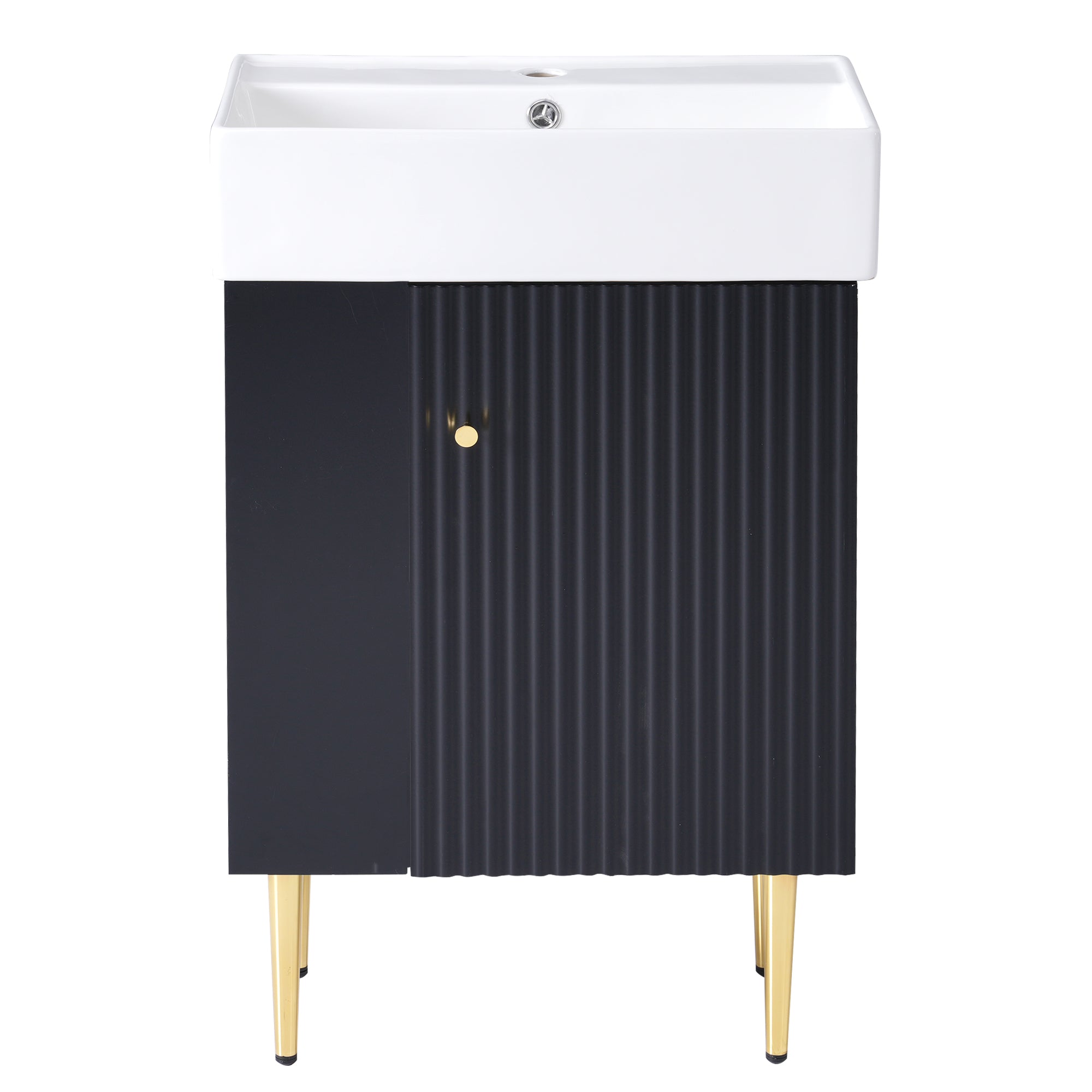 21.6' Black Modern Bathroom Vanity with Ceramic Sink, Left Side Storage, MDF Cabinet, Gold Metal Legs, Rectangular Design Main image