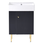 21.6' Black Modern Bathroom Vanity with Ceramic Sink, Left Side Storage, MDF Cabinet, Gold Metal Legs, Rectangular Design