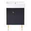 21.6' Black Modern Bathroom Vanity with Ceramic Sink, Left Side Storage, MDF Cabinet, Gold Metal Legs, Rectangular Design