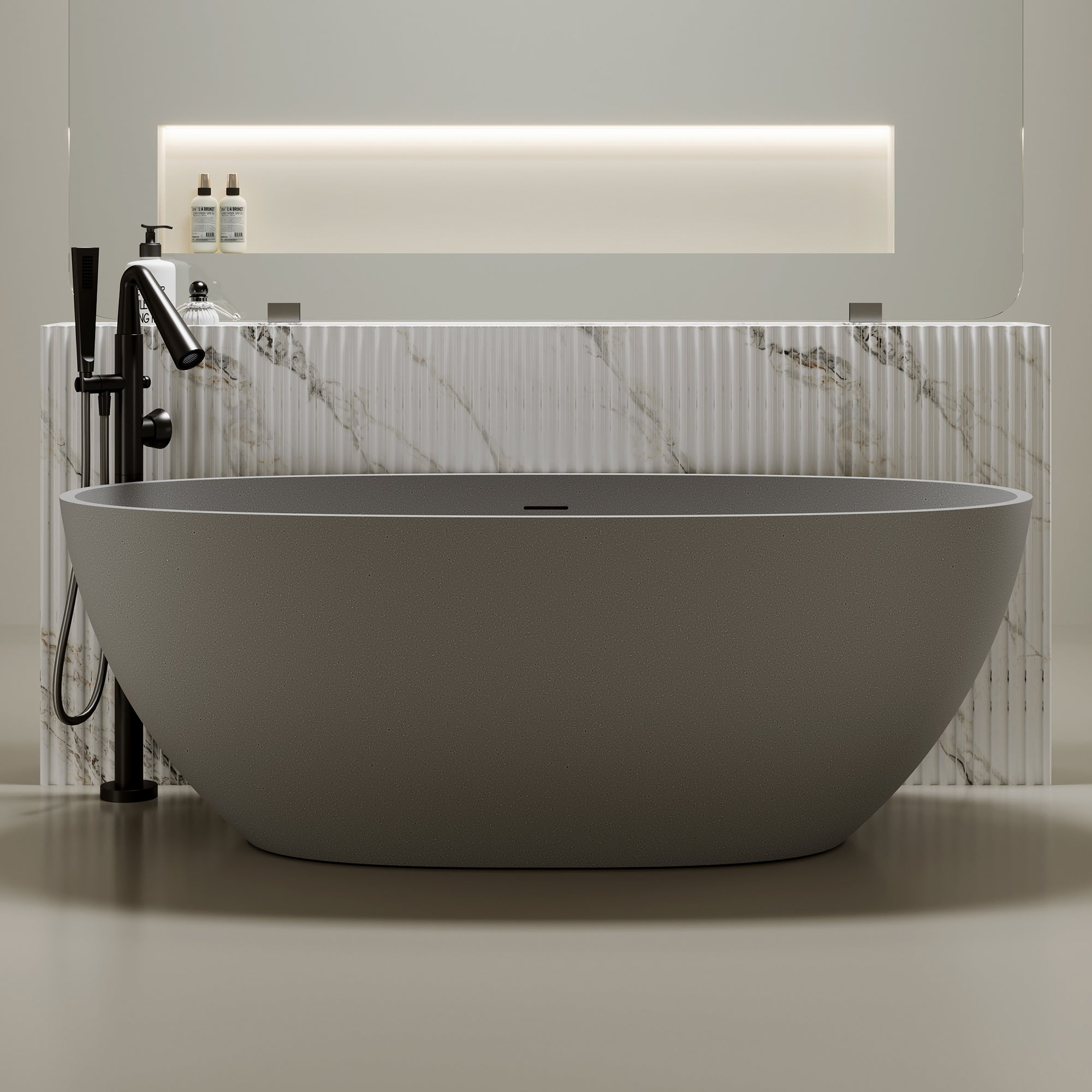 63'' Freestanding Bathtub Resin Stone Soaking Bathtub Solid Surface Modern Tubs with Overflow and Pop-up Drain Main image