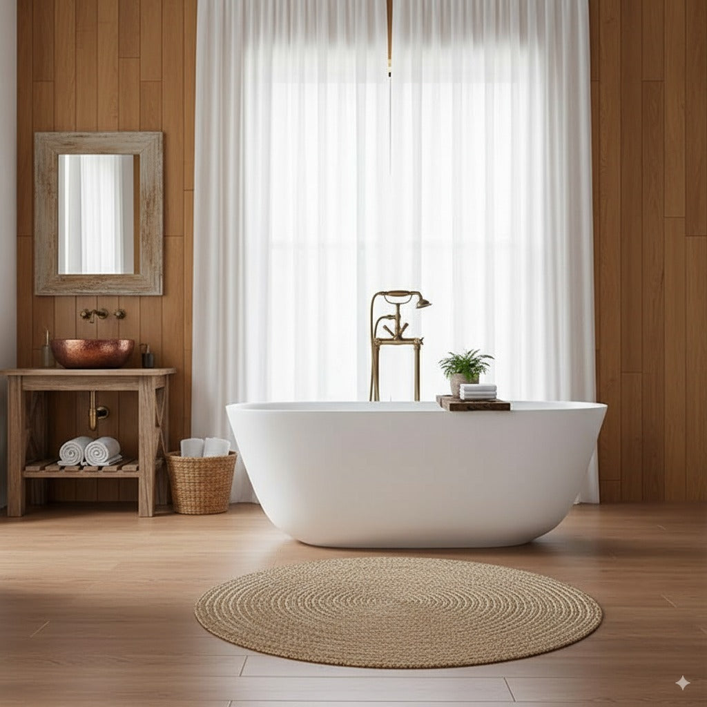 67″Solid Surface Matte Tub, Solid Surface Soaking Tub, Stone Resin Freestanding Bathtub, Thick Edge Stand Alone Tubs with Overflow, Pop-up Drain, Matte White (Oval) Main image