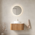 DINA 30' Bathroom Vanity&Sink, Floating Curved Edges Striped Bathroom Storage Cabinet with Drawer, White Round Ceramic Basin&Carrara White Artificial Marble Top, Pre-assembled, Natural Woodgrain Color