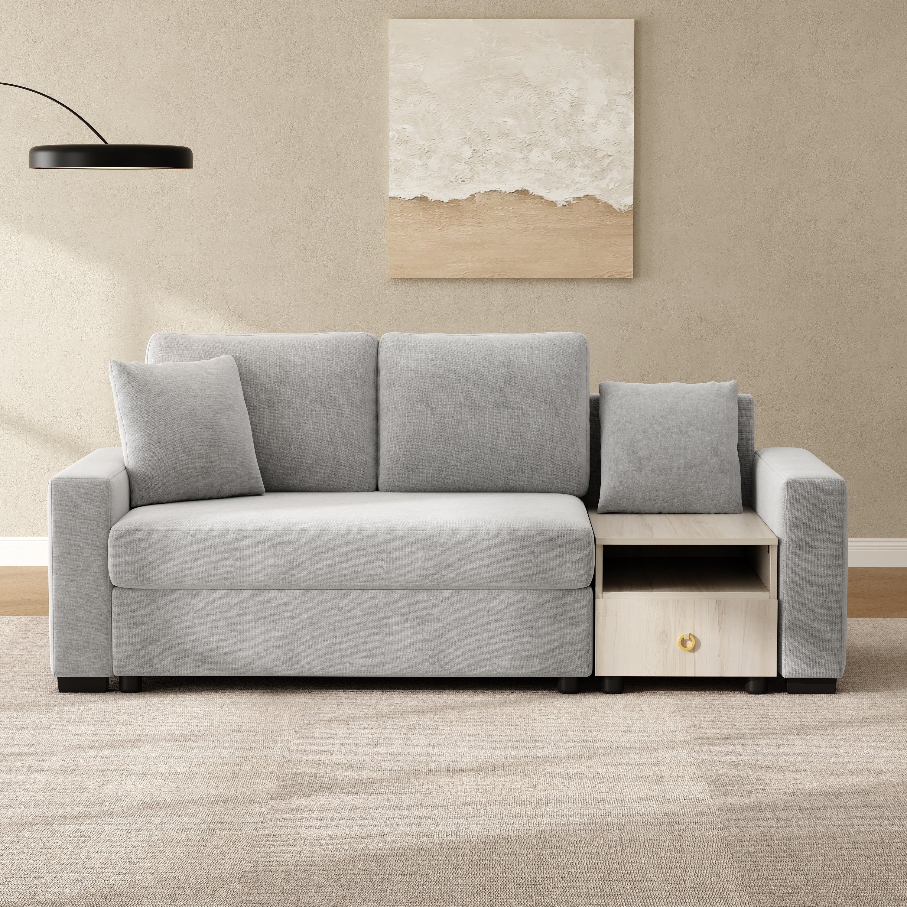 Modern Modular Sofa Couch with Storage Armrest and Center Console, Grey Chenille Upholstered Sofa, 79.3' Secondary image