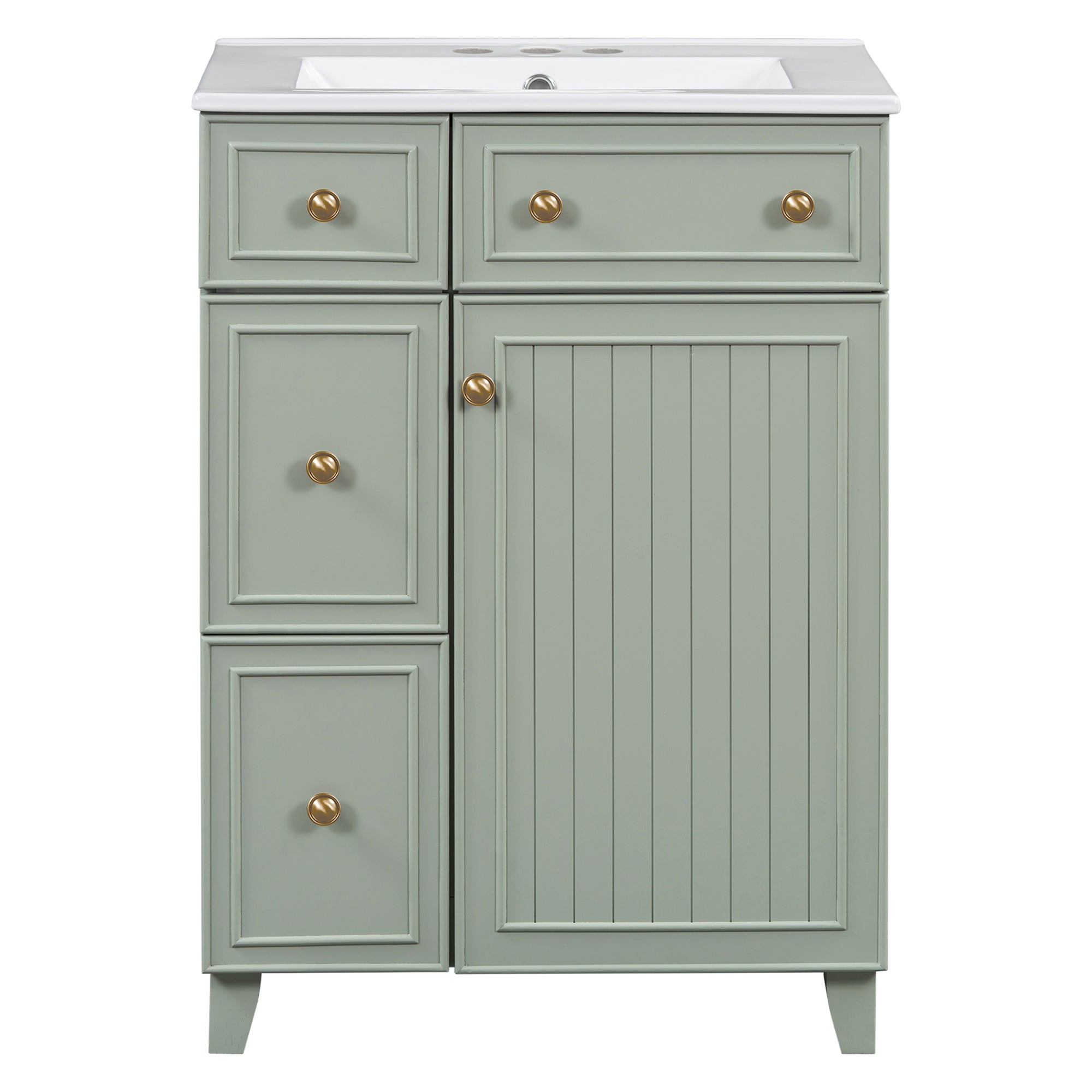 Transitional Style 24-Inch Bathroom Vanity Cabinet with Ceramic Sink, Green Solid Wood and MDF Main image