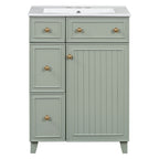 Transitional Style 24-Inch Bathroom Vanity Cabinet with Ceramic Sink, Green Solid Wood and MDF