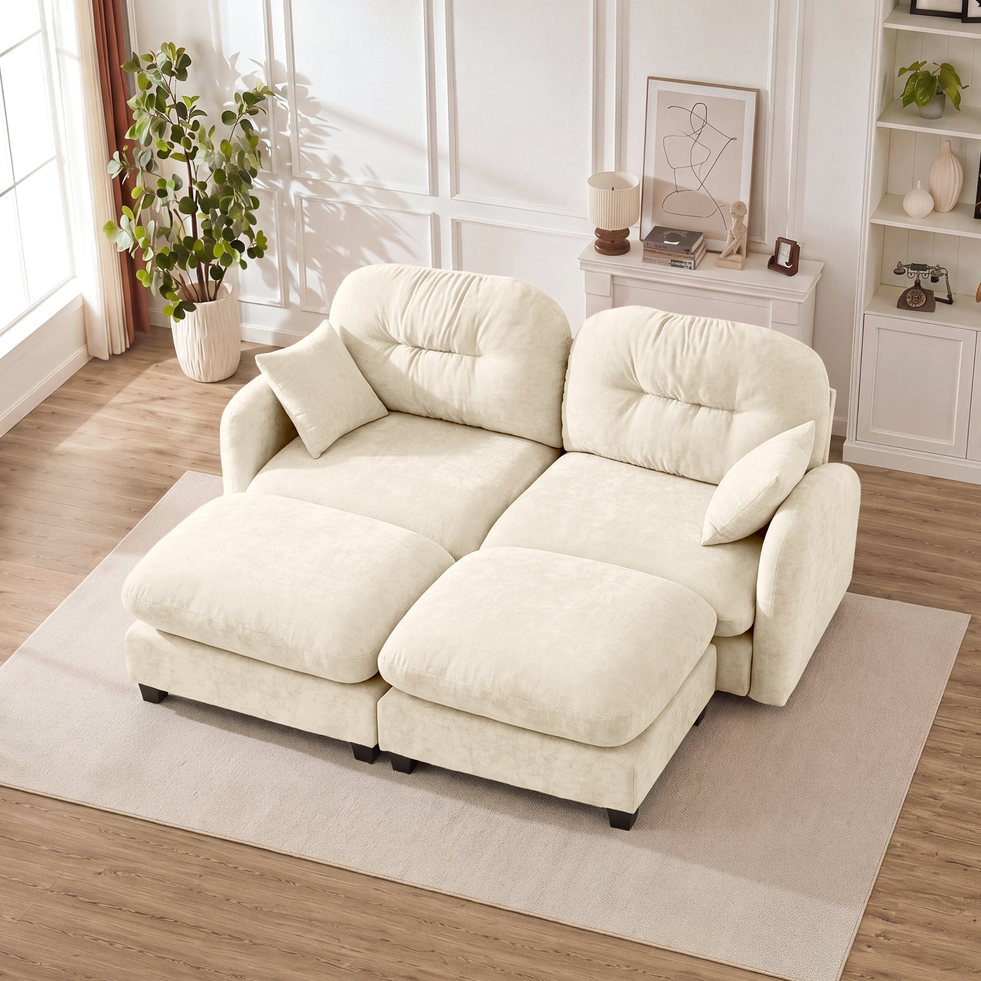 Cloud Sectional Couches,Premium Chenille Fabric Paired With Soft Throw Pillows ,Quilted Pleated Design  High-Density Foam Ergonomic Design Easy Install Elegant Armrests,Fits Bedrooms,Beige