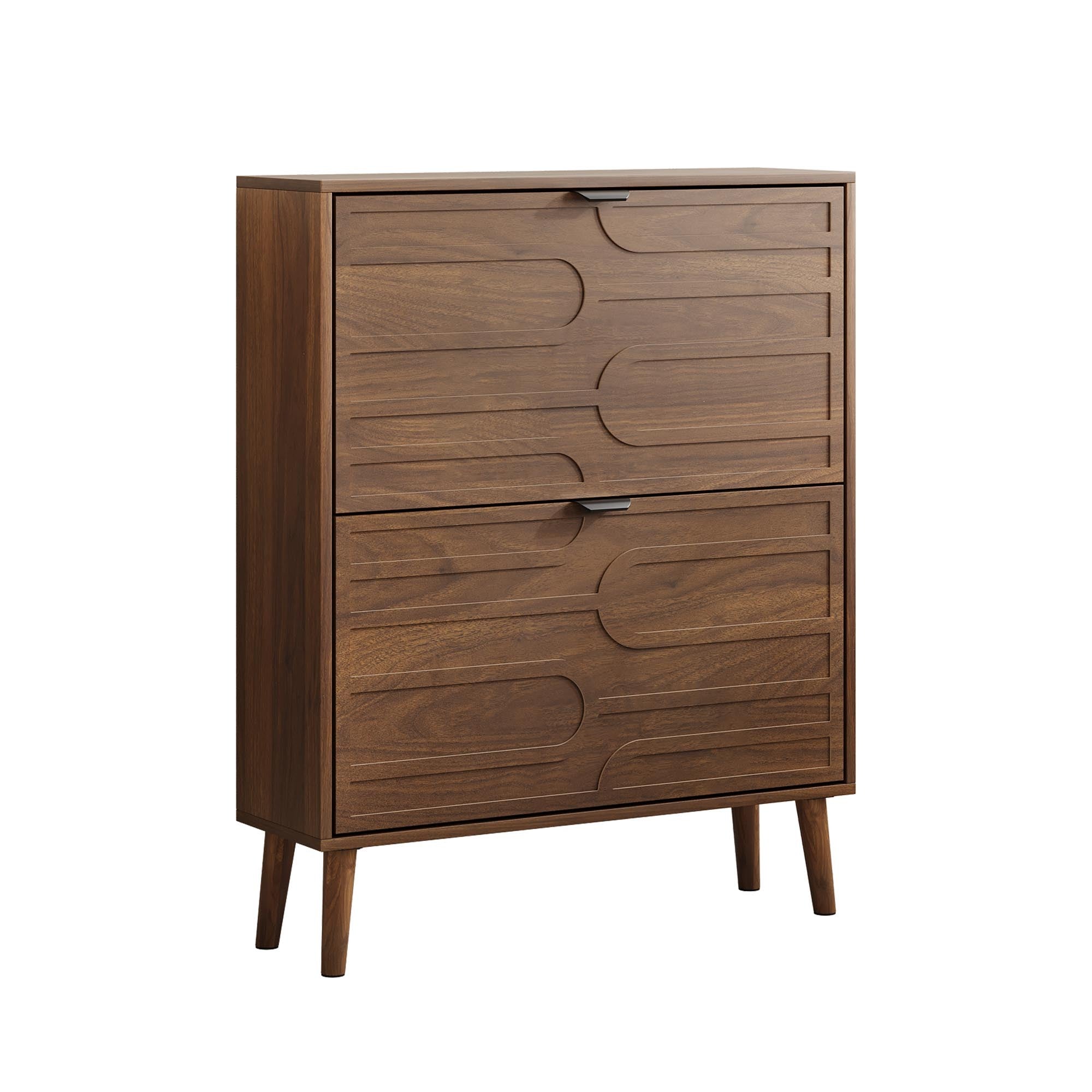 Medieval Modern Independent Shoe Cabinet with 2 Flip Drawers, Walnut MDF, 31.5-inch Main image