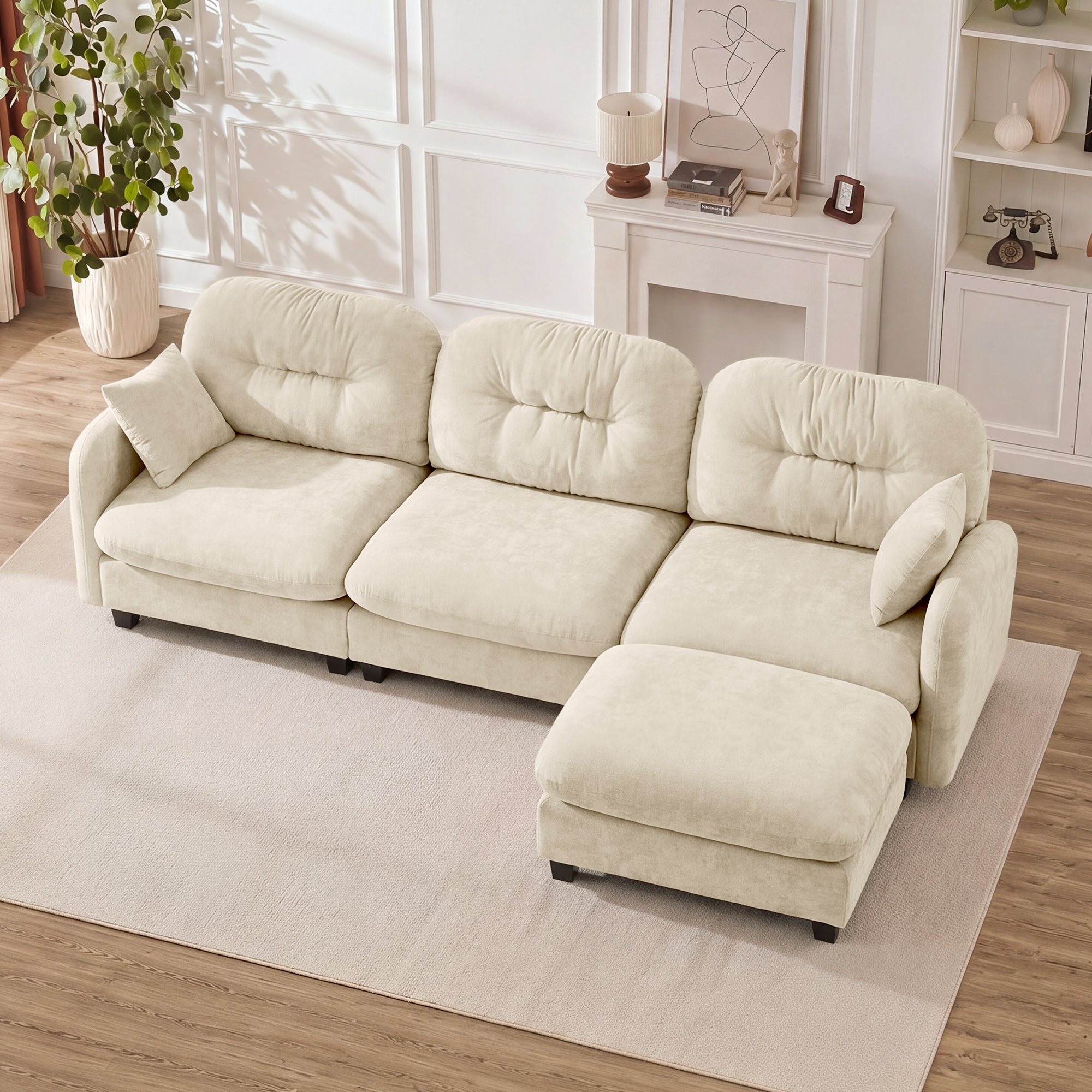Modular Sectional L Shaped Couch With Ottoman, Premium Chenille Fabric,Tufted Cushion Backrest Design,Ergonomic Design Easy Install,Fits Bedrooms, Living Rooms Reading Nooks,Beige Main image