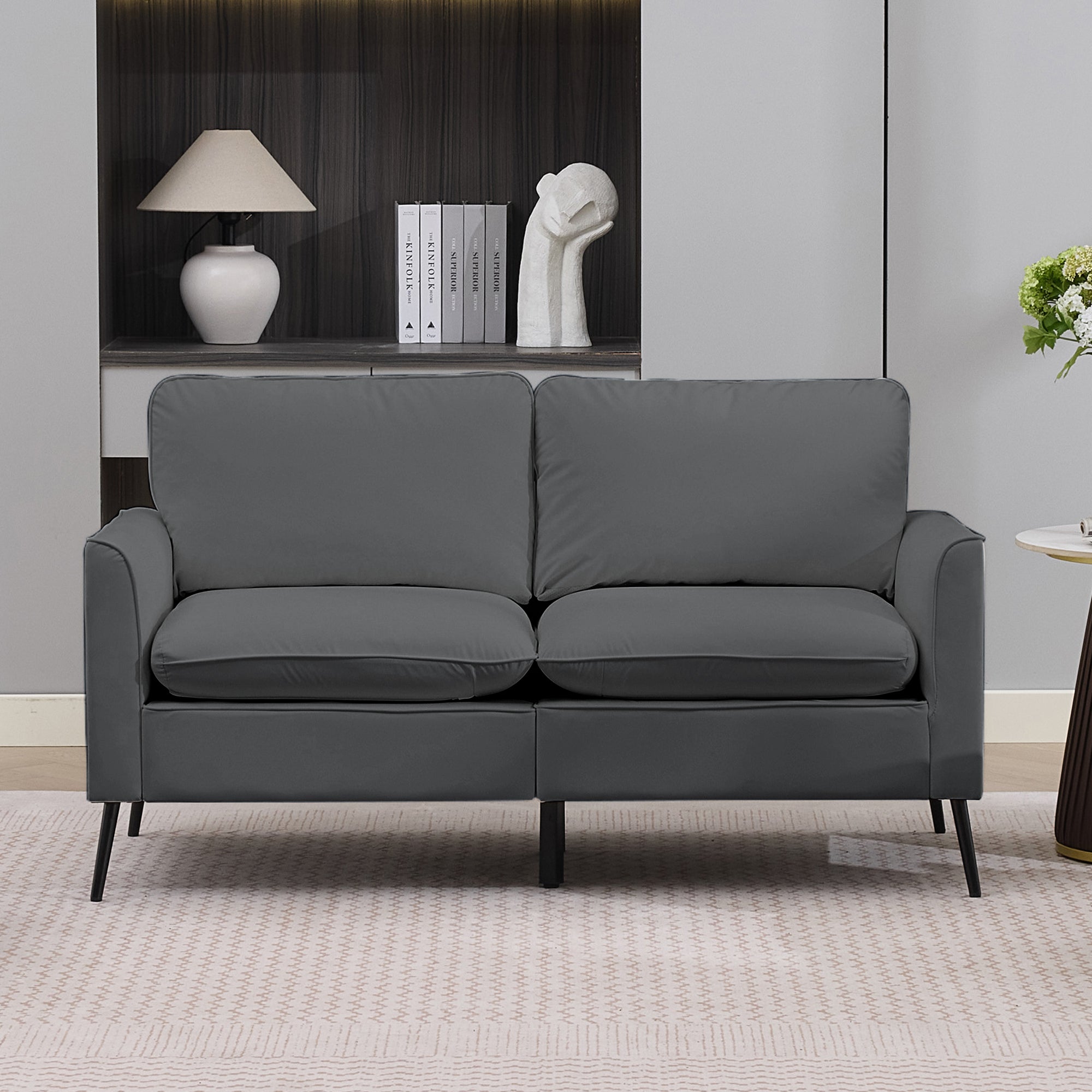 TS Nordic Retro Light Luxury Leather Upholstered Sofa Loveseat, Gray, 55.91L x 31.90W x 26.80H inches Secondary image