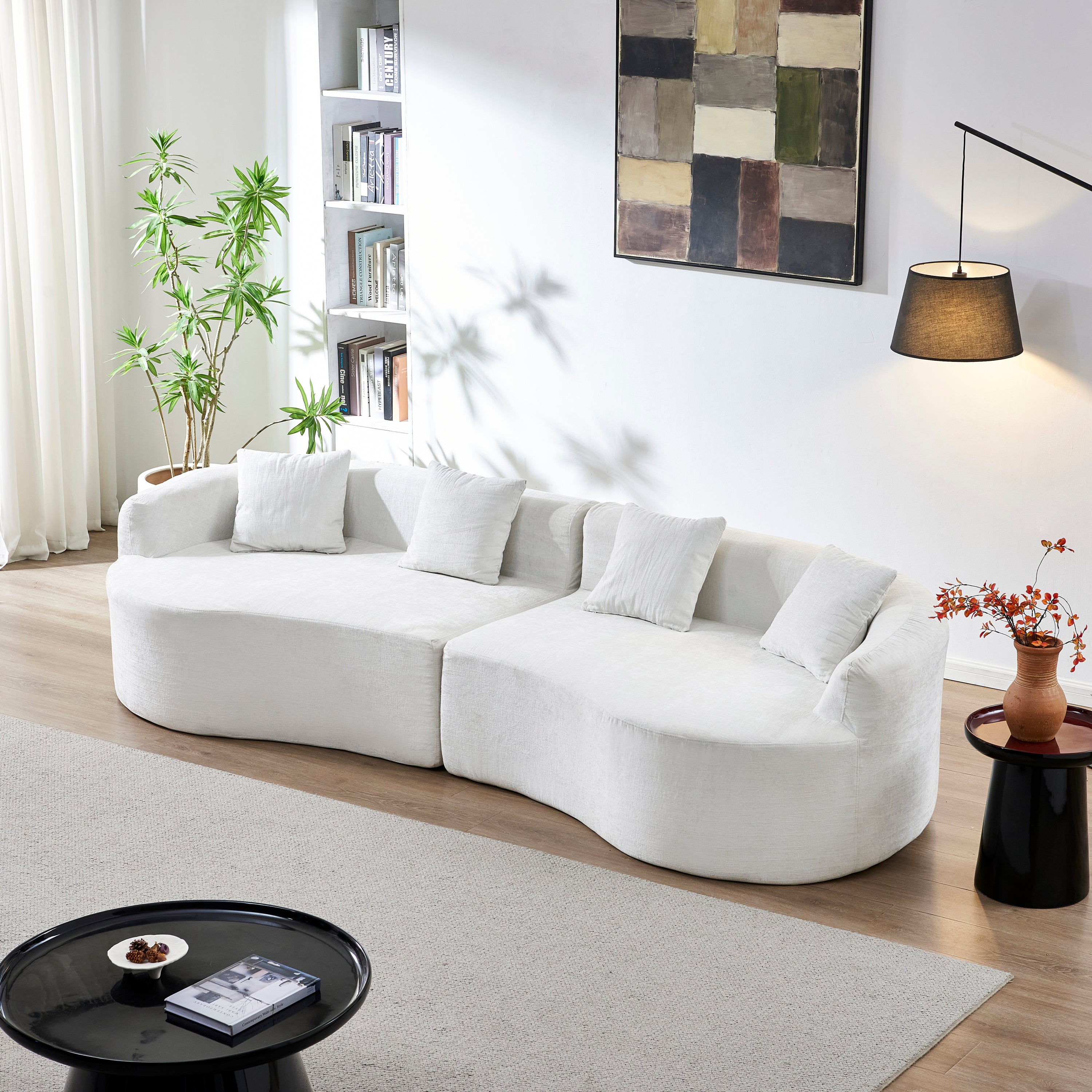 111' 4 Seater Couch for Living Room, Boneless Couch with 4 Pillows,Upholstered Floor Sofa Main image
