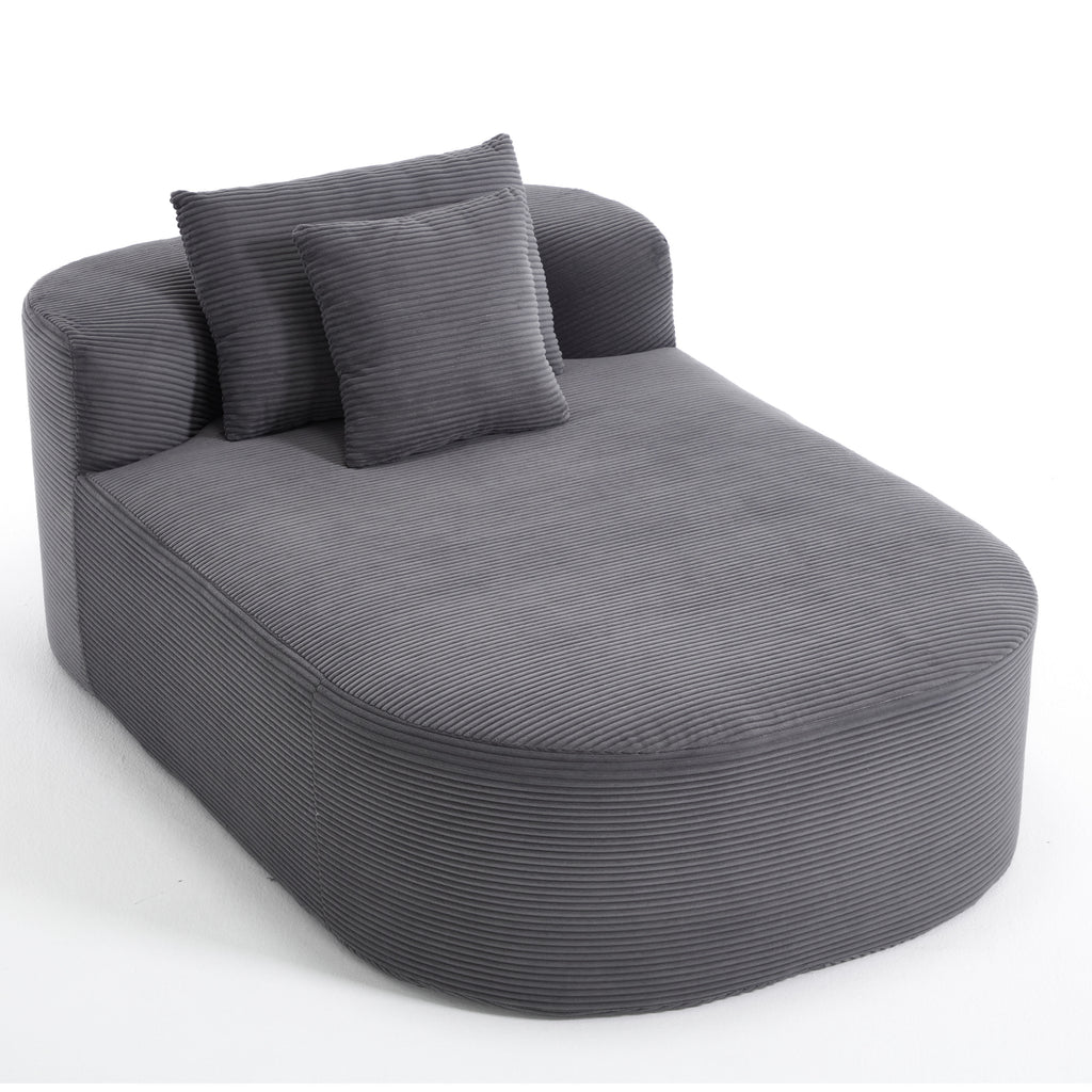 Dark Grey Oversized Corduroy Chaise Lounge Sofa Bed with Deep Seat and Soft Pillows, 67.5'' Long, 46'' Wide Seat, No Assembly Required