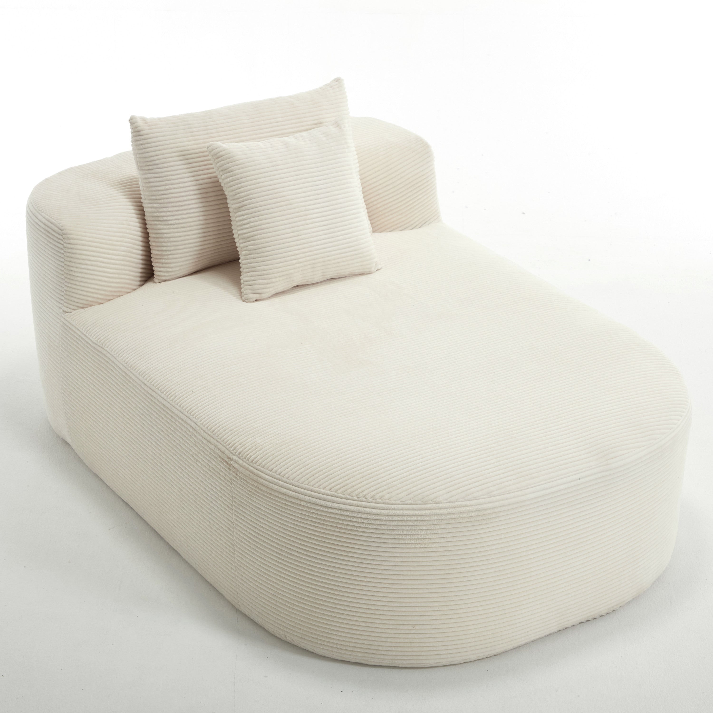 White Oversized Corduroy Chaise Lounge Sofa Bed with Deep Seat and Soft Pillows, 67.5'' Long, 46'' Wide Seat, No Assembly Required Main image