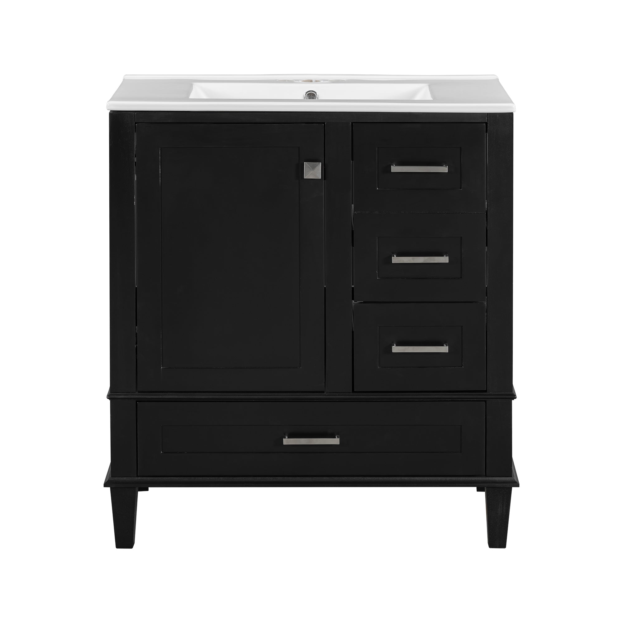 Modern Black Bathroom Vanity with Sink Combo Set, Solid Wood Frame, Soft Closing Door, 3 Drawers, 30 Inch Main image