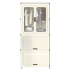 Portable Wardrobe Closet Storage Organizer with Magnetic Doors and Hanging Rod, Cream White