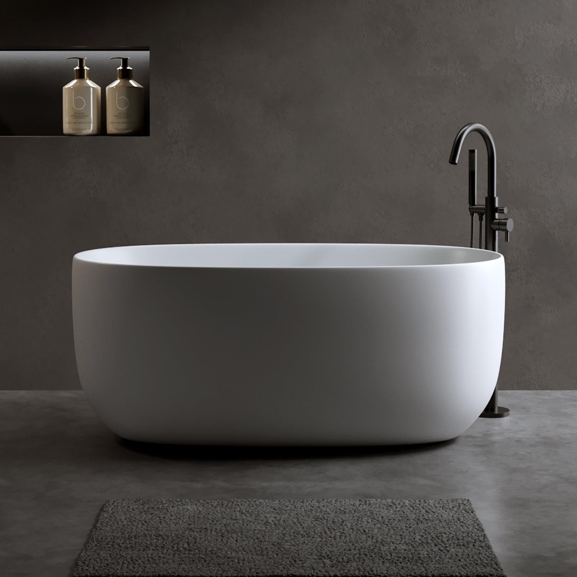 LILYA Modern Design Resin Stone Freestanding Bathtub with Pop-Up Drainage and Overflow, Matte White, 47 Inches Secondary image