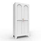 61'' 2 Shapely Doors Cabinet, Metal Storage Cabinet with Doors and Adjustable Shelves, for Bedroom, Living Room-White