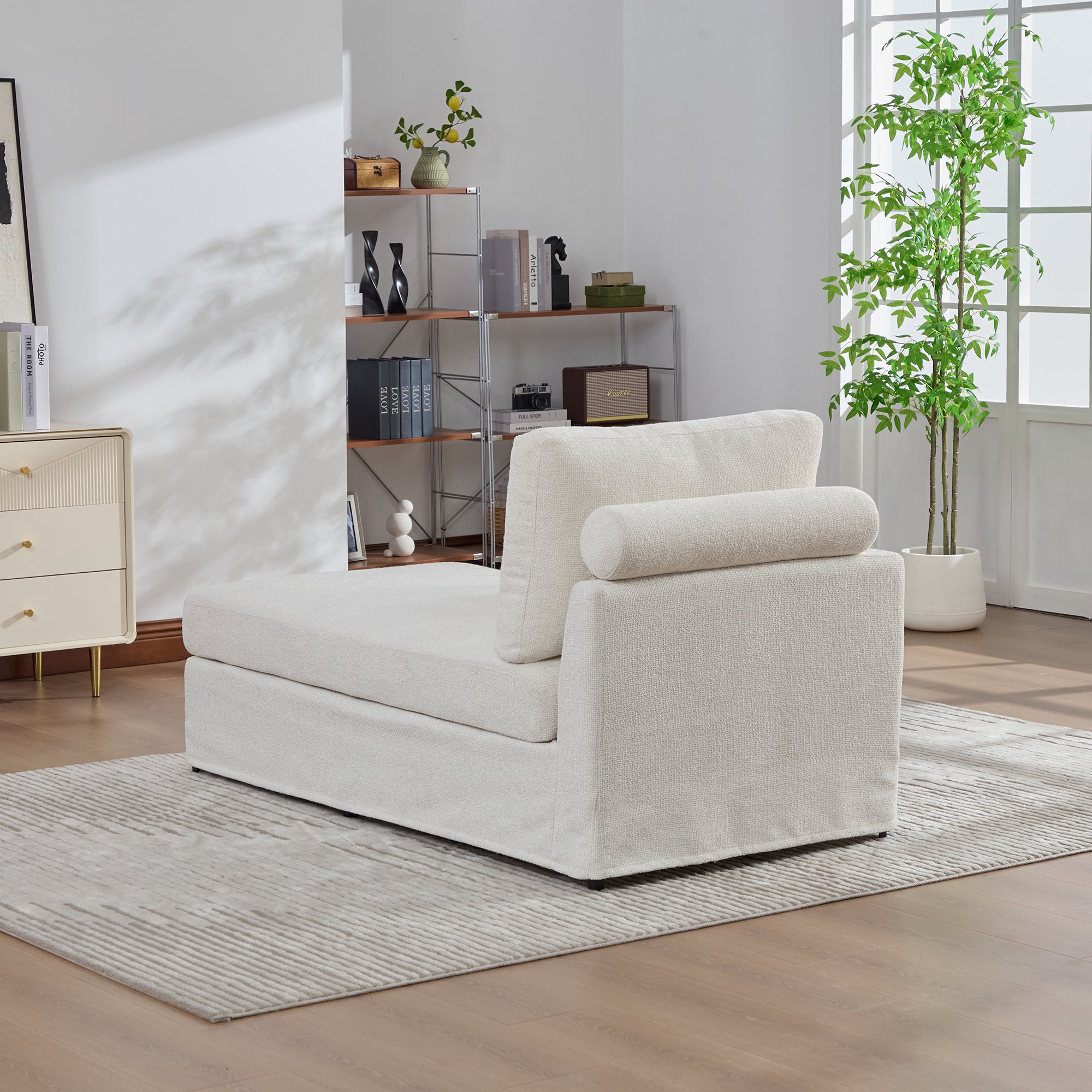 31.69' wide modular sofa bed with cushions, upholstered in soft chenille fabric, sturdy metal legs, strong load-bearing capacity, suitable for living rooms, bedrooms, and apartments. Ivory-L Secondary image