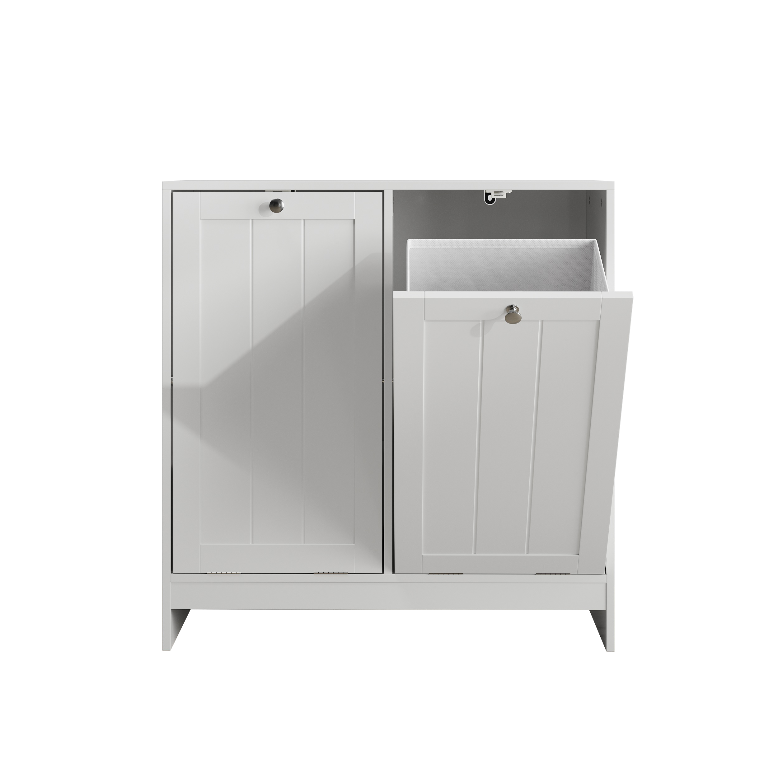 Tilted Laundry Hamper with Removable Basket, Hidden Storage Cabinet, White MDF Home Organizer for Bathroom or Laundry Room Main image