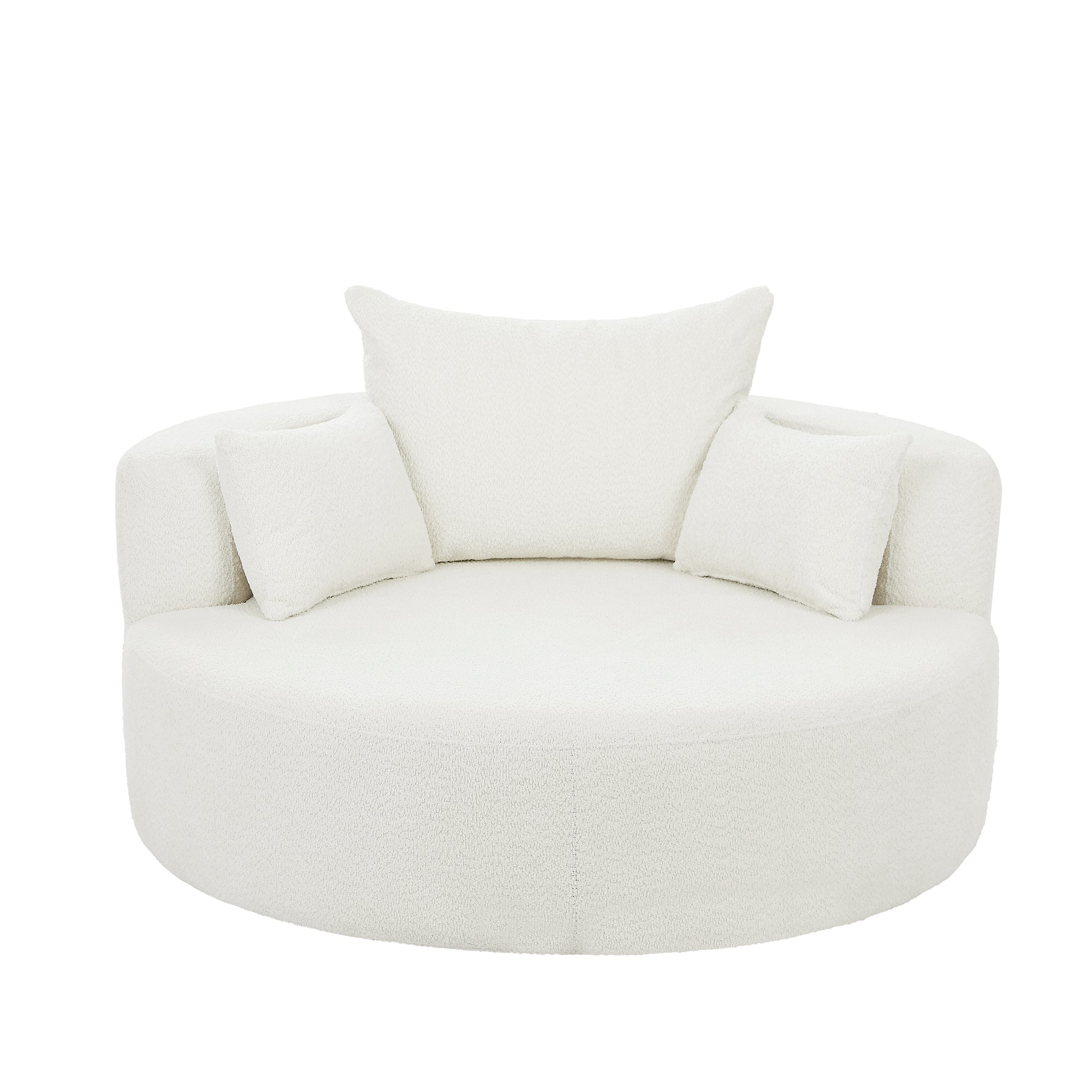 360° Swivel Chair Accent Barrel Chair with Removable Pillows, Beige Chenille Fabric, 56.3' Diameter Main image