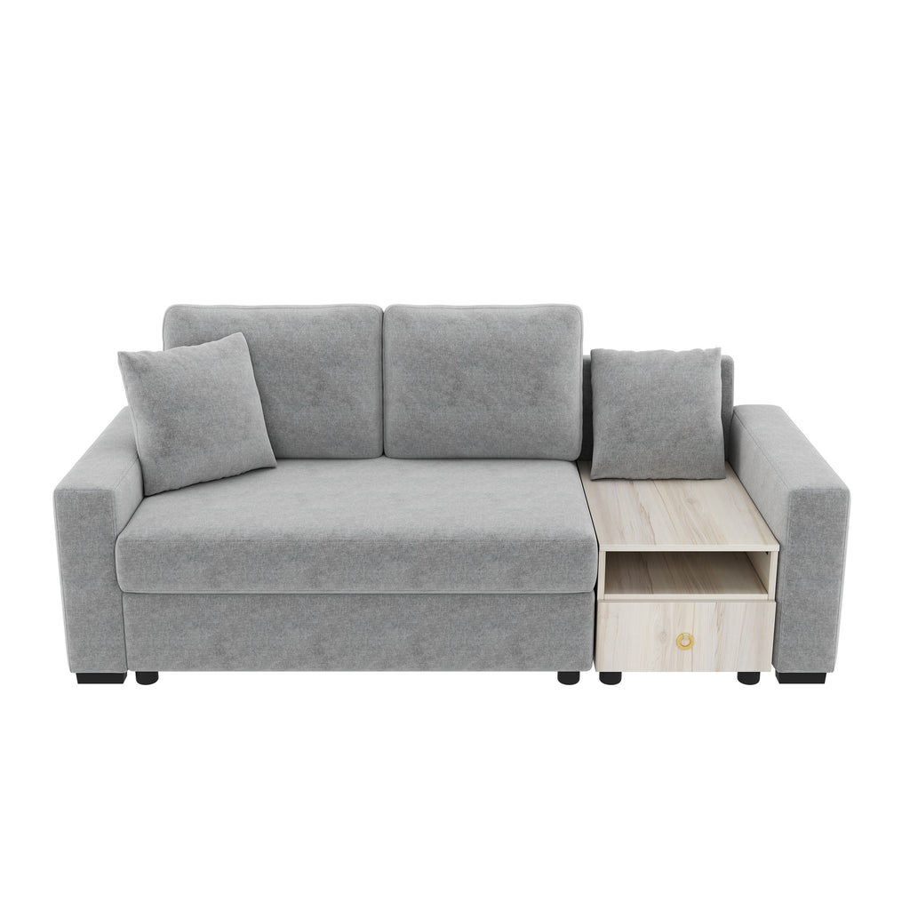 Modern Modular Sofa Couch with Storage Armrest and Center Console, Grey Chenille Upholstered Sofa, 79.3'