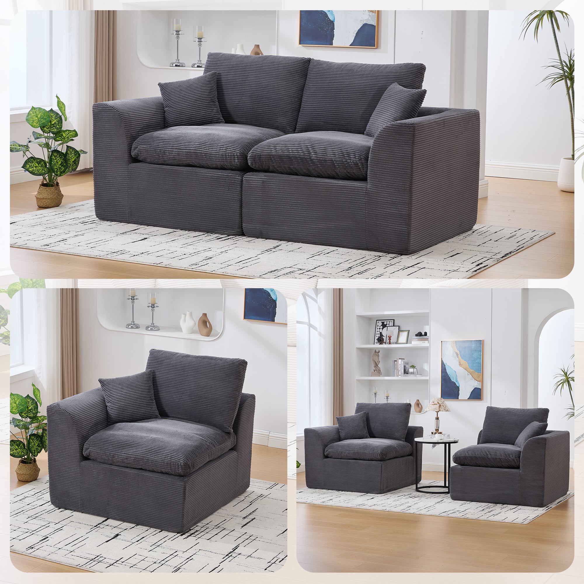 UNITED WE WIN Modular Sectional Sofa Cloud Couch,Comfy Cloud Modern Sofa,2 Seater with Cushion Covers Removable Furniture for Living Room Bedroom Apartments Dorms,No Assembly Required Main image
