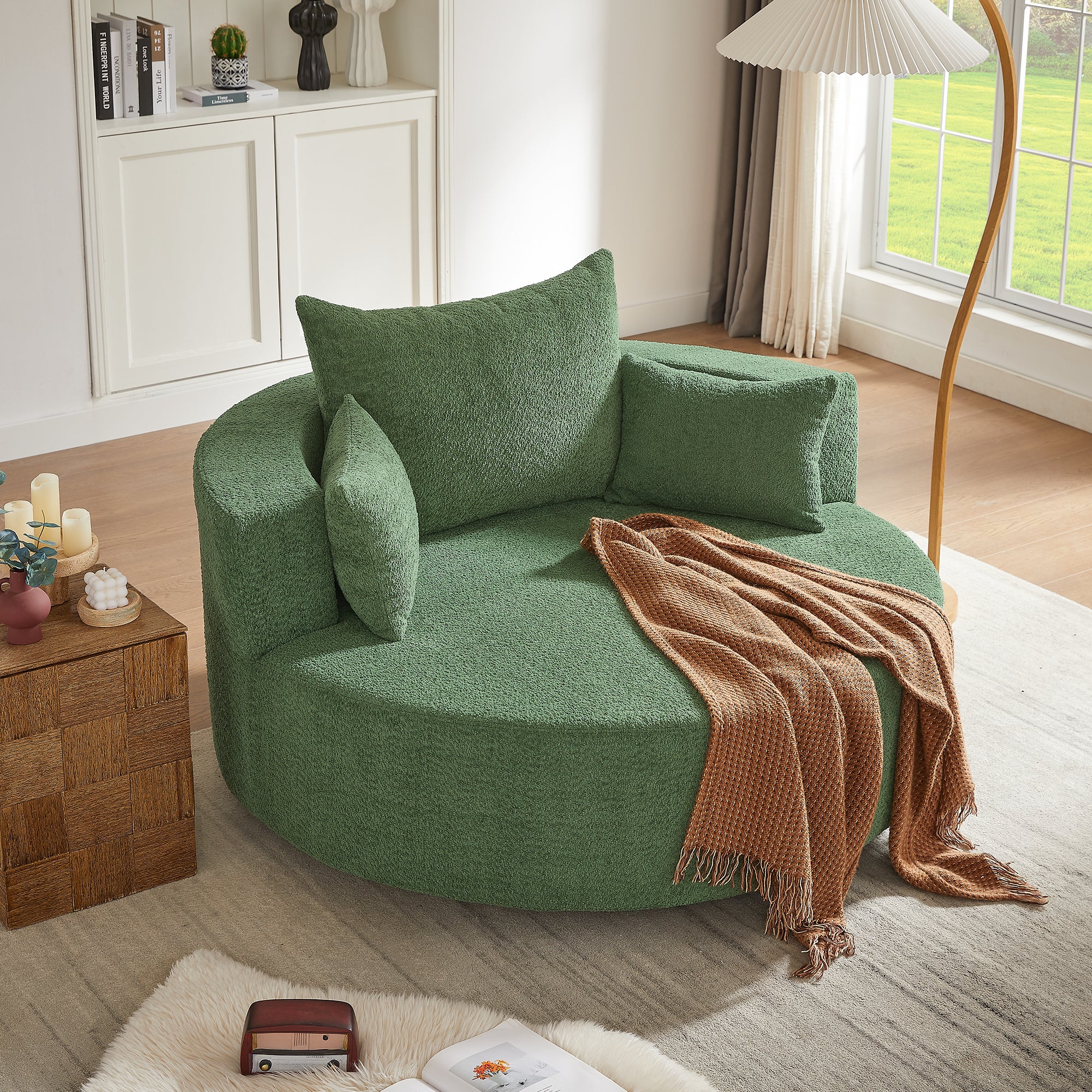 Modern 360° Swivel Accent Barrel Chair with Removable Pillows in Green Chenille for Living Room and Office Secondary image