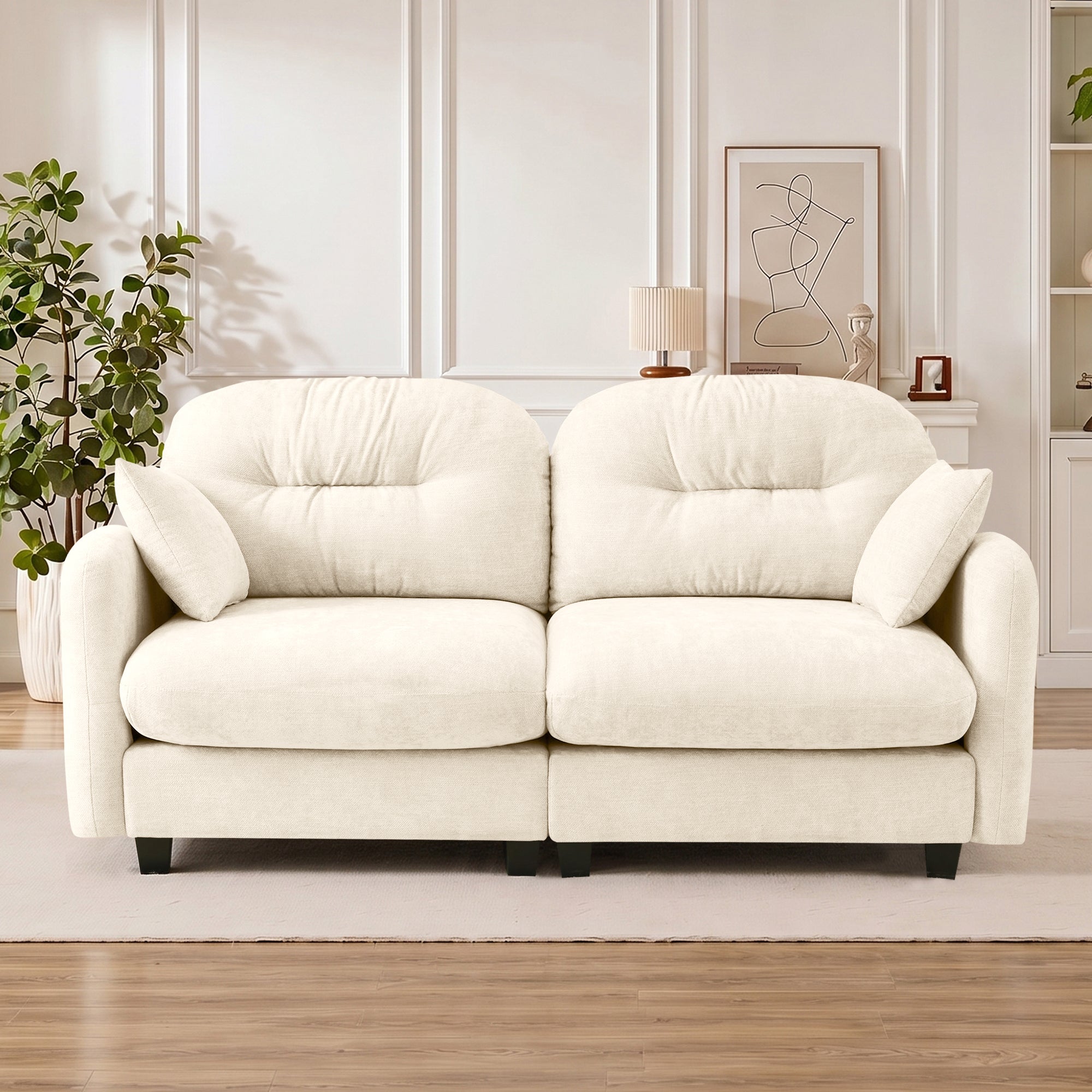 Loveseat Cloud Sectional Couches  Chenille Fabric, Quilted Pleated Design, Ergonomic Design, High-Density Foam Easy Install Elegant Armrests High Quality Wooden Base,Fits Living Rooms,Beige Secondary image