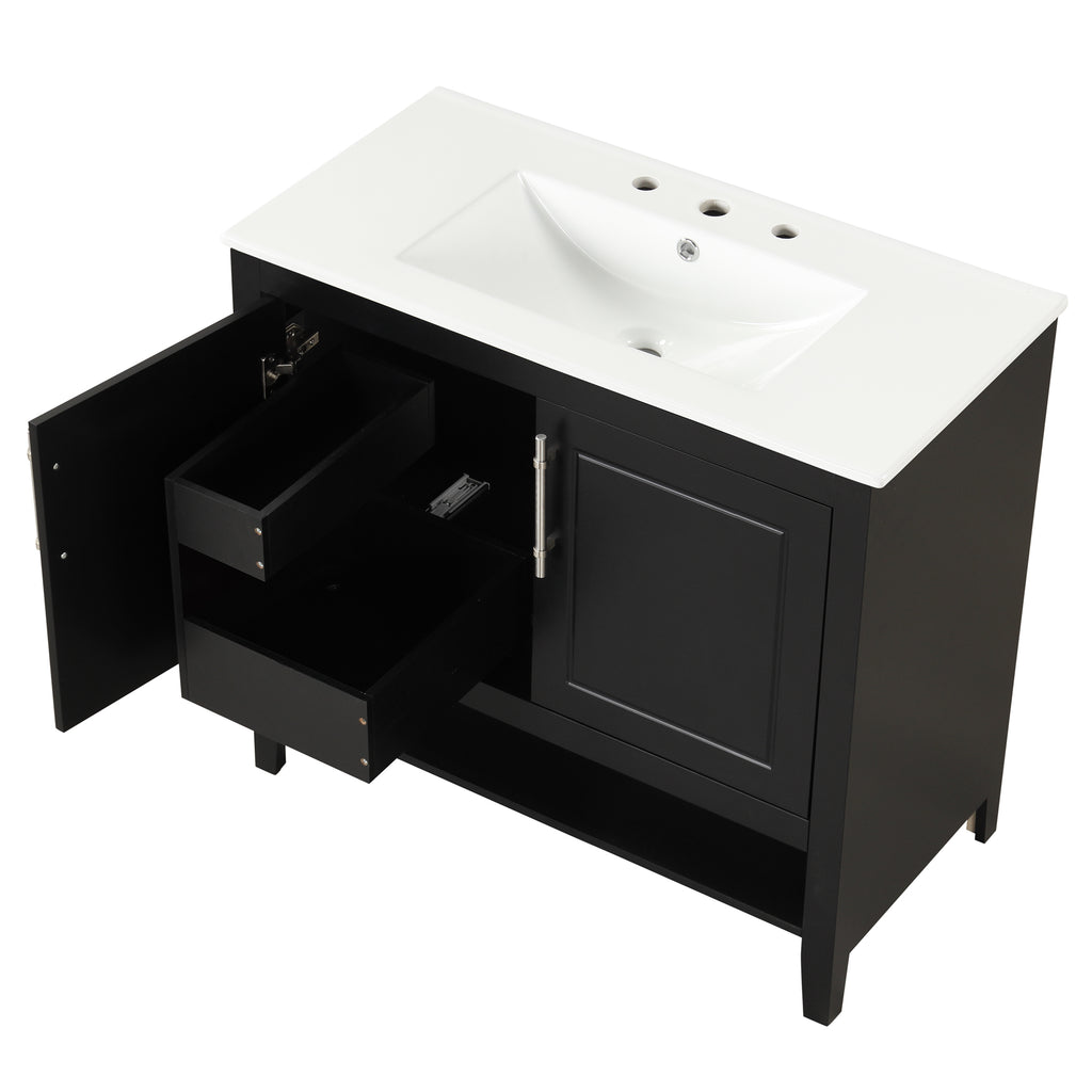 Modern 36' Black Bathroom Vanity with Ceramic Sink, MDF Frame & Board, Multi-functional Cabinet with Doors and Drawers