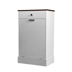 Tilt Out Trash Cabinet with Drawer, 10 Gallon Farmhouse Hamper for Kitchen & Living Room, White MDF
