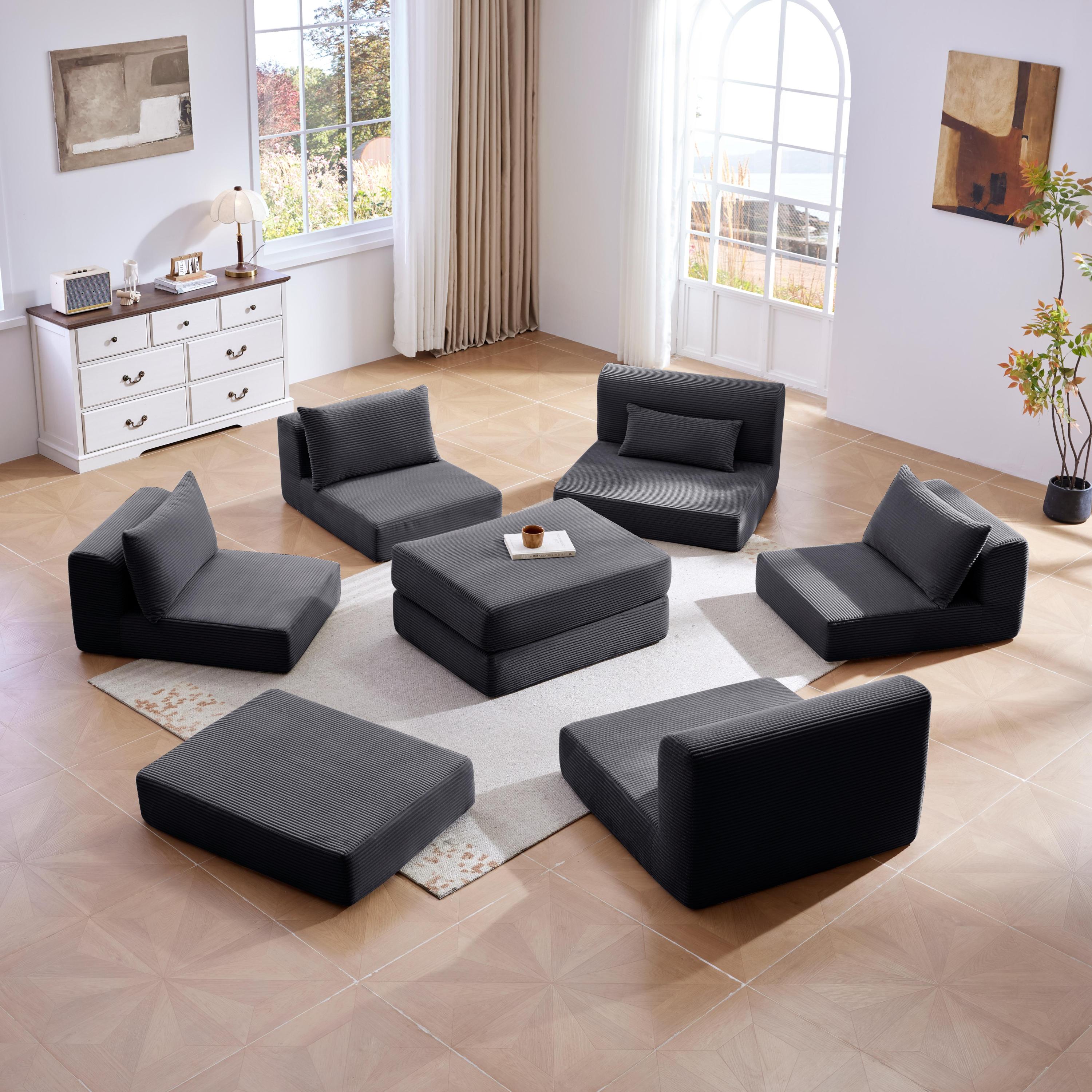 Upholstered Sectional Sofa Couch Set,Modular 100' L Shaped Floor Living Room Sofa Set With 5 Pillows,DIY Combination Sofa Couch for living rooms, apartments,bedrooms,Grey