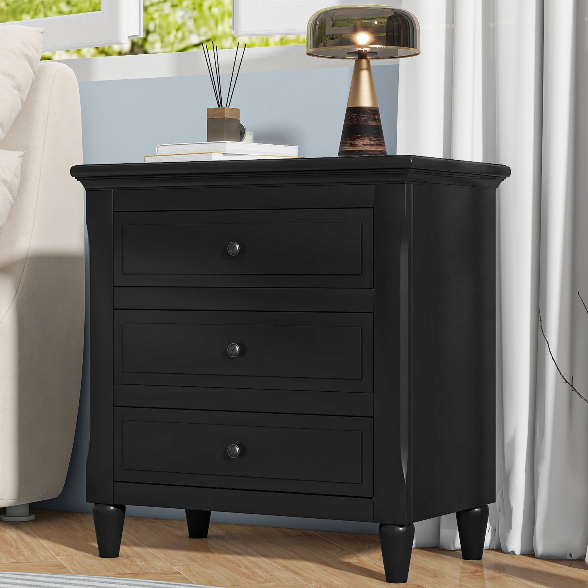 U_STYLE 28''painted Nightstand with 3 Drawers and Smooth Gliding Rails ,Simple Bedside Cabinet with Metal handle, Minimalist Sofa Side Table with rubber legs for Bedroom Sofa Couch Office Secondary image