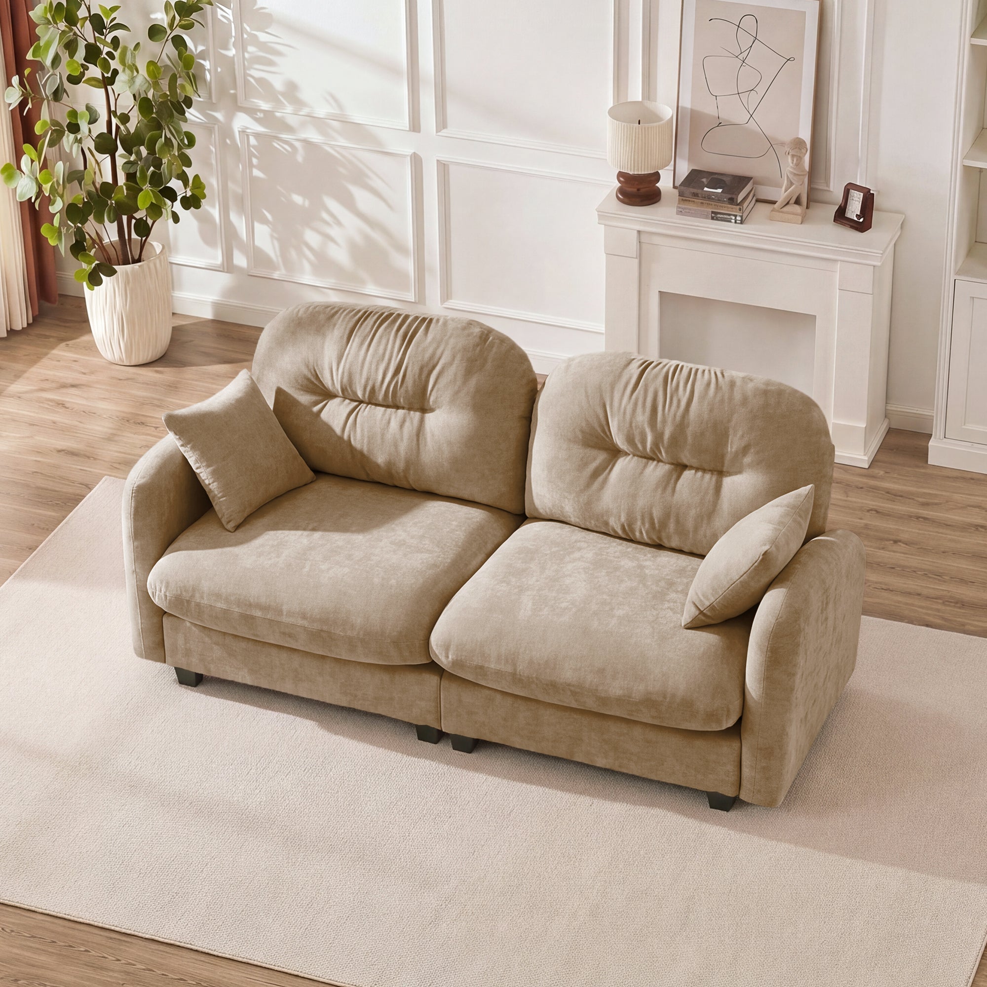 Loveseat Cloud Sectional Couches Chenille Fabric,Quilted Pleated Design, Ergonomic Design,High-Density Foam Easy Install Elegant Armrests High Quality Wooden Base,Fits Living Rooms,Camel Main image