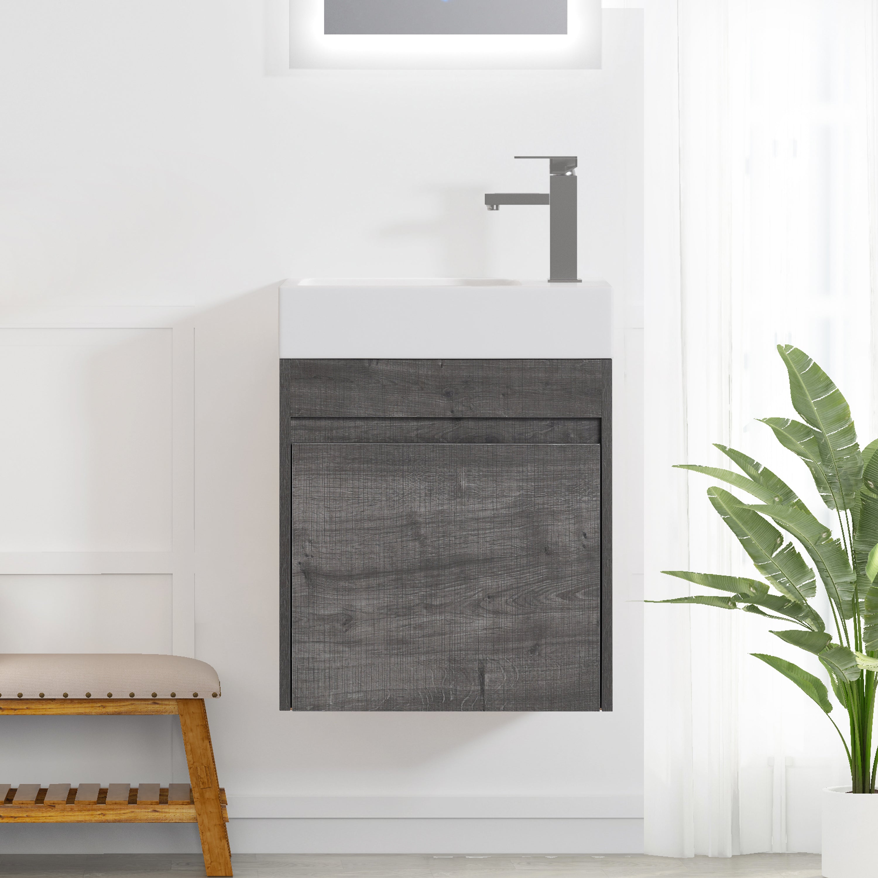 18'' Floating Wall-Mounted Bathroom Vanity with White Resin Sink & Soft-Close Cabinet Door Main image