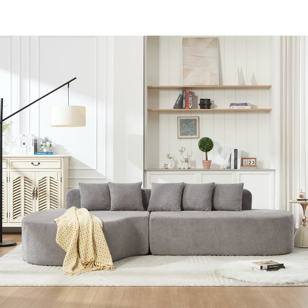 110.2' * 62'  Boneless Couches for Living Room, Sectional Curved Sofa with5 Pillows, L-Shape Boneless Couch with Deep Seat, High-Density Memory Foam, No Assembly Required,  (LIGHT GREY)