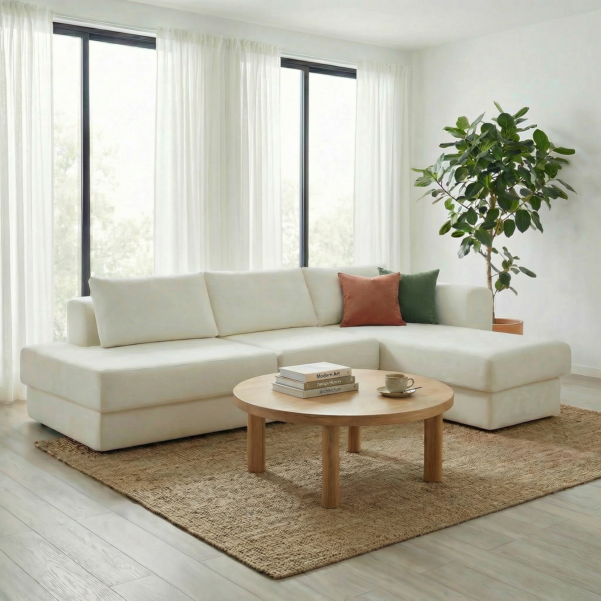 L-shaped Modular Sofa 113' with Double Layer Cushions in Beige Chenille Fabric, Modern Living Room Corner Couch Secondary image