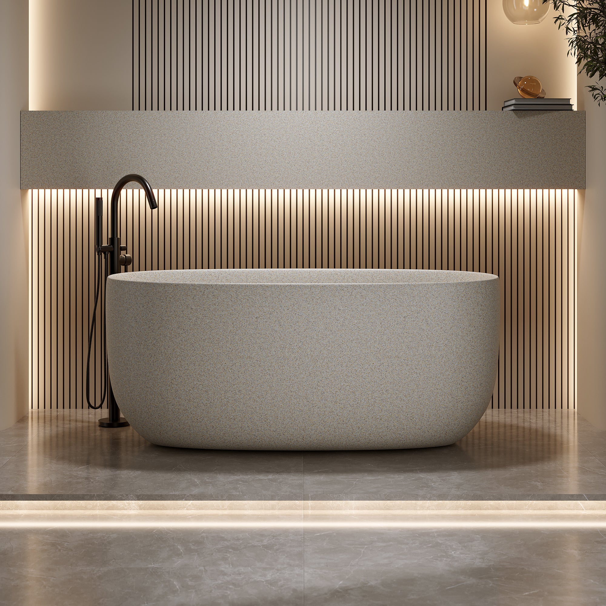 47'' Freestanding Bathtub Resin Stone Soaking Bathtub Solid Surface Modern Tubs with Overflow and Pop-up Drain Main image