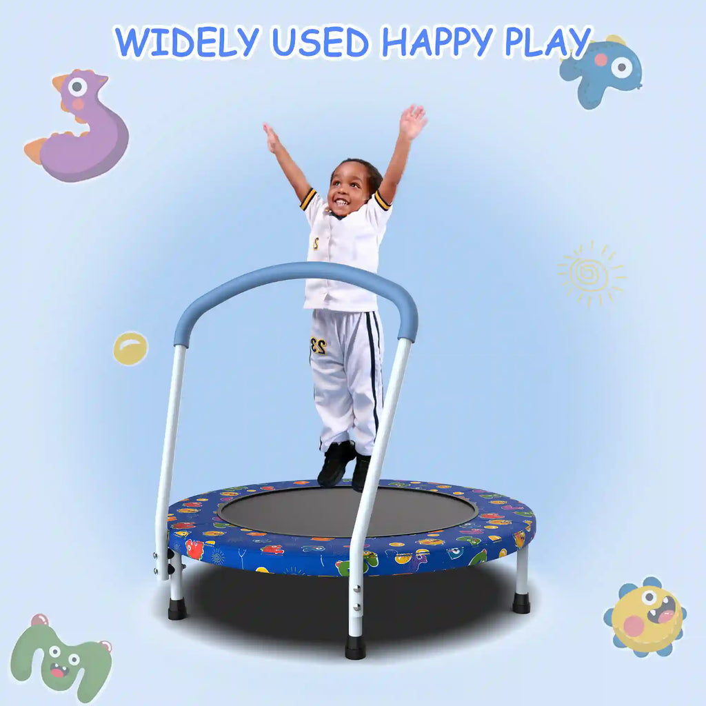 36" Kids Mini Trampoline with Padded Safety Handle and Printed Frame Cover