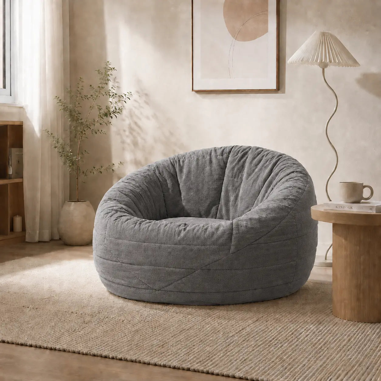 Velvet Foam Bean Bag Chair with Supportive Backrest