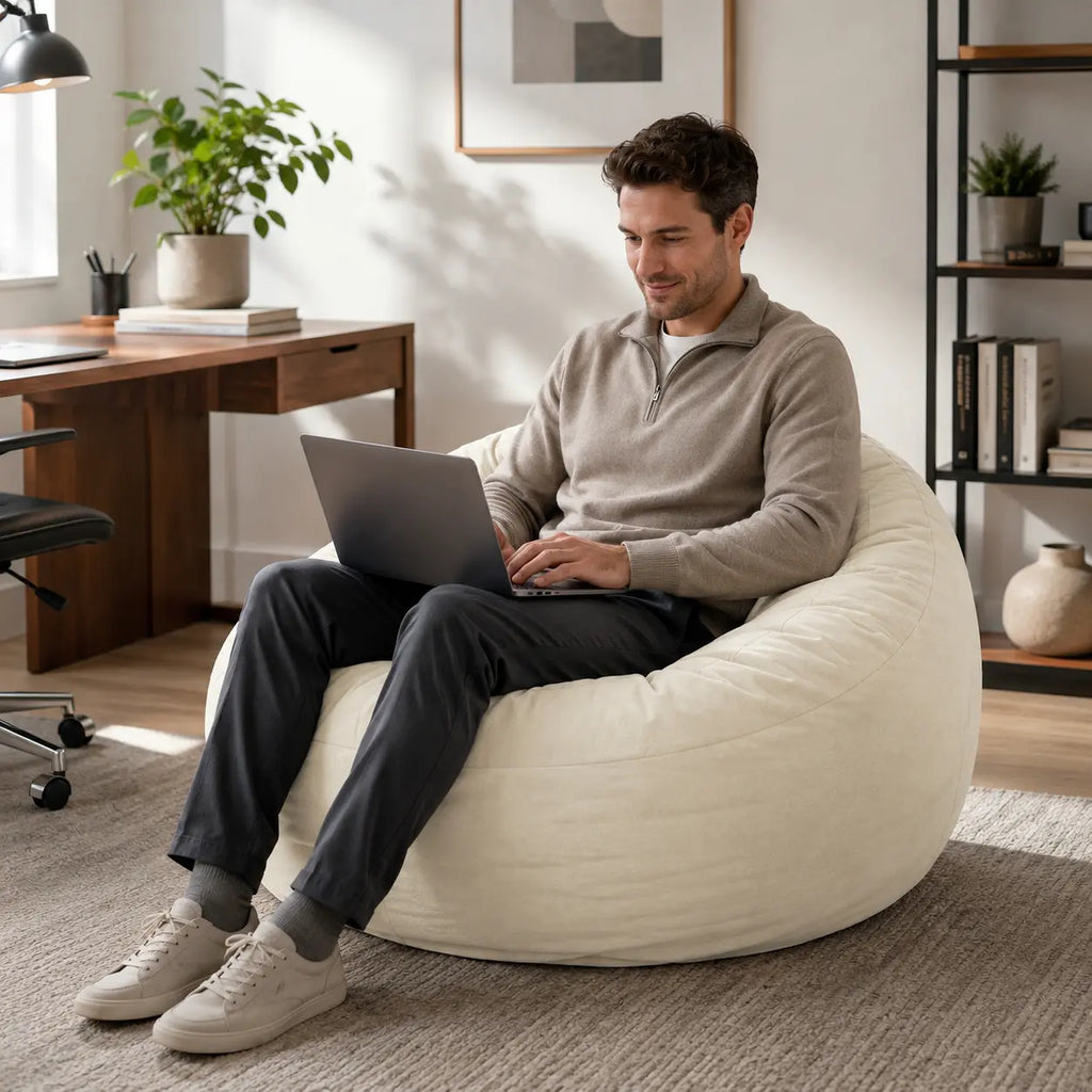 Velvet Foam Bean Bag Chair with Supportive Backrest