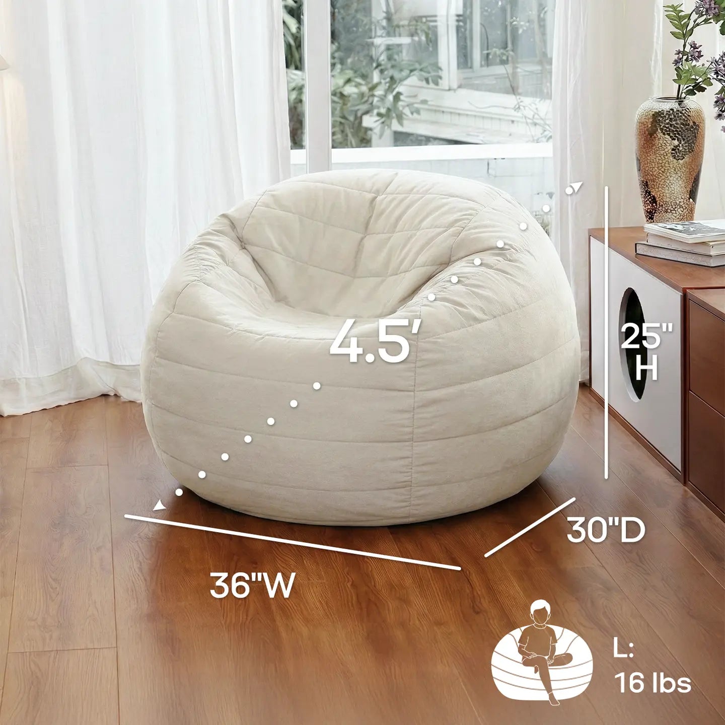 Velvet Foam Bean Bag Chair with Supportive Backrest