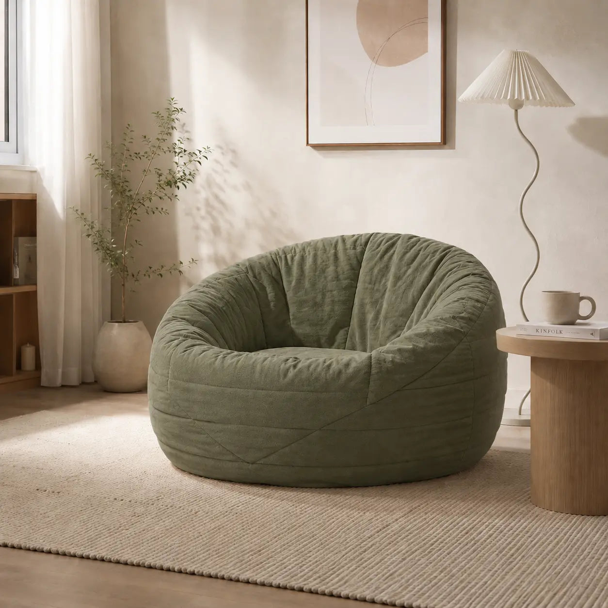 Velvet Foam Bean Bag Chair with Supportive Backrest